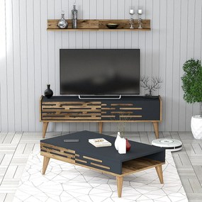 Conjunto de Mobiliário de Sala de Estar Valensiya – Nogueira e Antraci