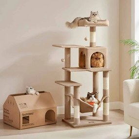 Arranhador Gatos com 143 cm de altura com 4 postes de arranhar castanho camel