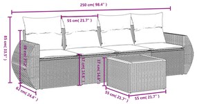 5 pcs conjunto de sofás p/ jardim com almofadões vime PE bege