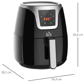 HOMCOM Fritadeira sem Óleo 3,5L Fritadeira de Ar Inteligente 15000W com Tela Tátil 7 Programas Temporizador Temperatura Ajustável e Desligamento Automático 34,4x28,1x30,6cm Preto