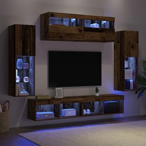 Unidades de Parede para TV com LED em Madeira Envelhecida de Engenhari