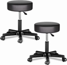 Conjunto 2 bancos com rodas 48 x 48 x 46 - 60 cm em couro sintético preto