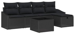 Conjunto de Sofá de Jardim 6 Peças com Almofadas Pretas em Rattan Sint