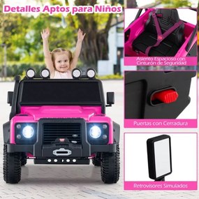 Jipe Land Rover Defender elétrico infantil 12V com comando à distância, suspensão completa, faróis e música para idades entre 3 e 8 anos, Rosa