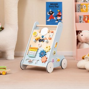 Andarilho de Madeira para Bebés Centro de Atividades de Aprendizagem para Empurrar e Puxar Azul