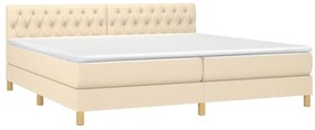 Cama box spring c/ colchão e LED 200x200 cm tecido cor creme