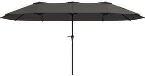Outsunny Chapéu de Sol Duplo 4x2,2 m Chapéu de Sol para Jardim com Manivela Manual Impermeável e Proteção UV30+ Cinza Escuro
