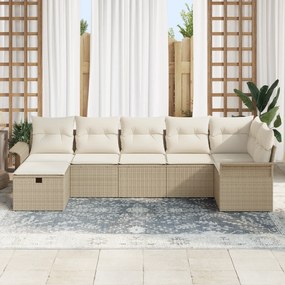 Conjunto de Sofá de Jardim de 7 Peças com Almofadas Bege em Vime