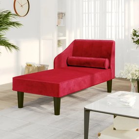 vidaXL Chaise longue com rolo veludo vermelho tinto