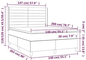 Cama box spring c/ colchão/LED 140x200cm tecido castanho-escuro