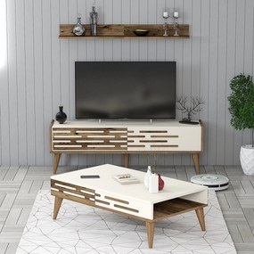 Conjunto de Mobiliário de Sala Valensiya – Nogueira e Creme – Diversas