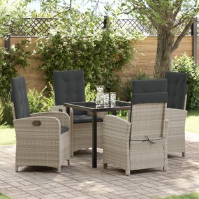 vidaXL Conjunto de Jantar de Jardim de 5 Peças com Almofadas Cinza Claro Rattan PE