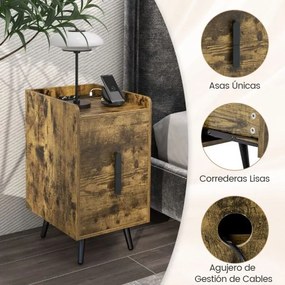 Mesa de cabeceira ou mesa apoio com 2 gavetas 40 x 32 x 60 cm e Estação de carregamento Pernas de metal resistentes Castanha