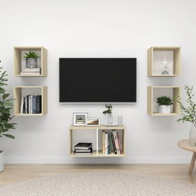 5 pcs conjunto móveis de TV contraplacado branco e carv. sonoma