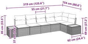 Conjunto de 6 Peças de Sofá de Jardim com Almofadas Preto Rattan Polie