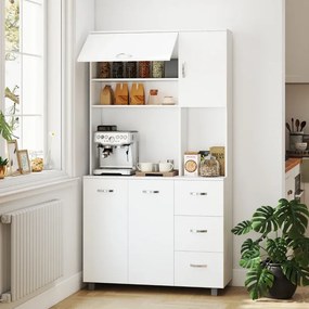 Armário de Arrumação Alto com 4 Portas Prateleiras Ajustáveis para Sala de Estar 100x39,5x183,5 cm Branco