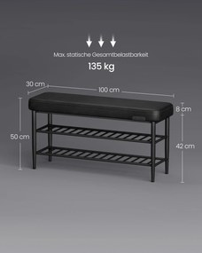 Banco para sapatos da coleção EKHO com costuras 30 x 100 x 50 cm Preto