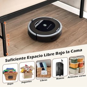 Estrutura de cama casal em metal com cabeceira, ripas de aço para colchão 160 x 200 cm preto, COLCHÃO NÃO INCLUÍDO