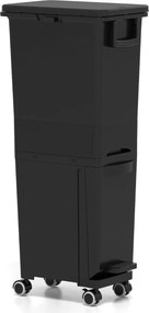 Caixote do lixo multifuncional 36 x 25 x 84 cm com 2 compartimentos e caixote inferior inclinável Preto