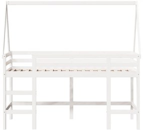 Cama alta c/ escada e telhado 90x190 cm pinho maciço branco