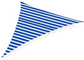 Toldo de vela de sombra triangular 5x5x5 m HDPE Proteção UV com anéis e cordas para jardim pátio piscina terraço azul e branco