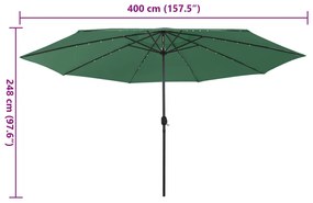 Guarda-sol de jardim com luzes LED 400 cm verde