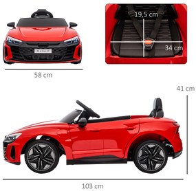 Carro Elétrico AUDI RS E-Tron GT 12V com 2 Motores Controlo Remoto Faróis LED Buzina Música USB 3-5km/h 103x58x41 cm Vermelho