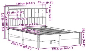 Cama c/ estante sem colchão 120x200cm pinho maciço castanho-mel