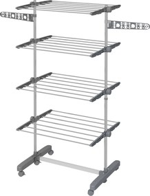 Estendal de roupa dobrável com abas laterais, para uso interior e exterior, 142 x 55 x 172 cm, 4 níveis, cinzento