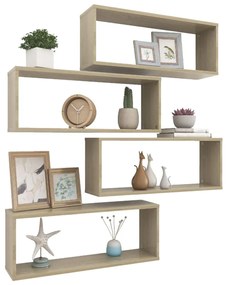 Prateleiras parede forma de cubo 4 pcs carvalho sonoma
