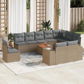 11 pcs conjunto sofás de jardim c/ almofadões vime PE bege