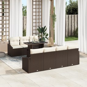vidaXL Conjunto de Sofá de Jardim 8 Peças com Almofadas Castanho em Polirattan