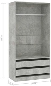 Roupeiro 100x50x200 cm derivados de madeira cinzento cimento