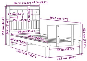 Cama com estante sem colchão 90x190 cm pinho maciço