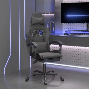vidaXL Cadeira gaming giratória c/ apoio pés couro artificial preto