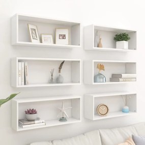 Prateleiras parede forma de cubo 6 pcs derivados madeira branco