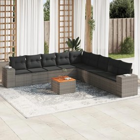 10 pcs conjunto sofás de jardim c/ almofadões vime PE cinzento
