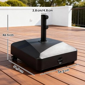 Base para guarda-sol com rodas 54,5 x 54,5 x 46,5 cm, para enchimento com água ou areia, para terraço, em PE,  preto