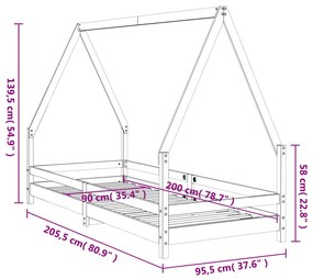 Estrutura de cama infantil 90x200 cm pinho maciço