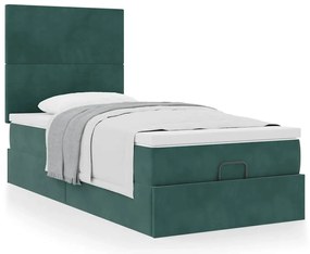 Estrutura de cama otomana vidaXL com colchões verde escuro Veludo