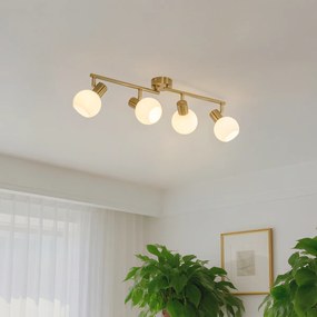 Candeeiro de teto spot dourado com vidro opalino 4 luzes ajustáveis - Anouk