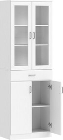 HOMCOM Buffet alto para cozinha, armário de cozinha, 4 portas sendo 2 em vidro, gavetas, prateleiras ajustáveis, 60x35x180cm, branco | Aosom Portugal