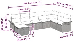 Conjunto de Sofás de Jardim de 8 Peças com Almofadas Beiges de Vime PE