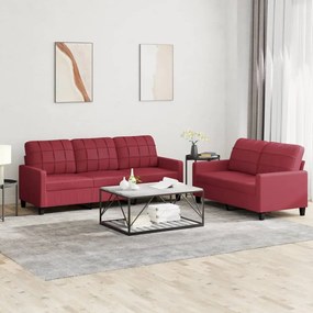 3201381 vidaXL 2 pcs conjunto sofás c/ almofadões couro artif. vermelho tinto