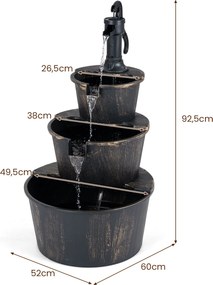 Fonte de Jardim de Três Níveis, 52 x 60 x 92,5 cm, Fluxo Regulável, Bronze