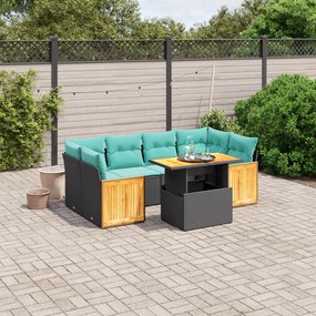 vidaXL 7 pcs conjunto de sofás p/ jardim c/ almofadões vime PE preto