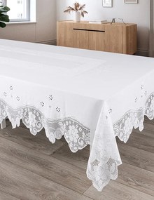 180x350 cm - Toalha de mesa de linho bordada C/ crochê a mão