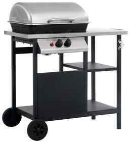 vidaXL Grelhador/BBQ gás mesa de apoio 3 prateleiras preto e prateado