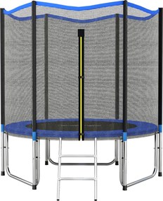 Trampolim para Crianças Exterior Ø244 cm com Rede de Segurança Escada Acolchoamento de Molas Azul