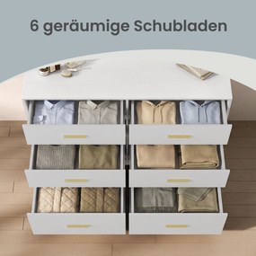 Cómoda com 6 gavetas 40 x 119 x 78 cm, armário de arrumação Branco